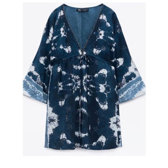 Zara Xsmall oversized Mini Tie-Dye Dress - Blue - Picture 15 of 16